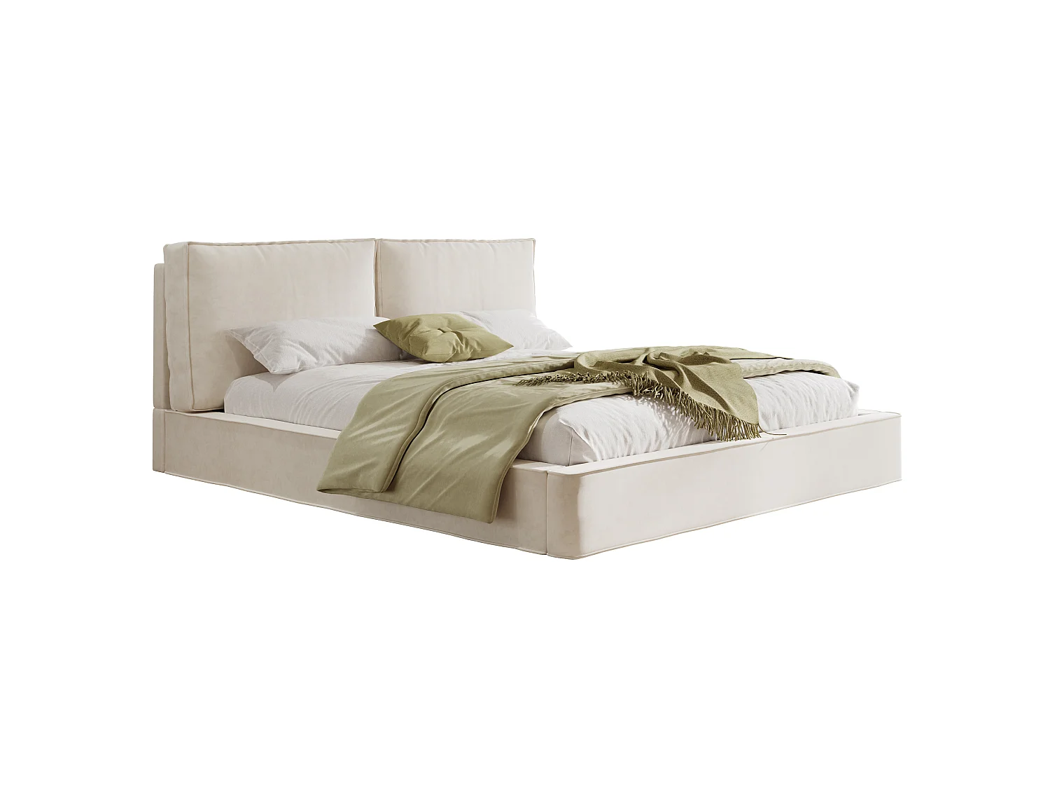 Lit double adulte 160 x 200 cm avec tête de lit capitonnée - Tissu chenille beige