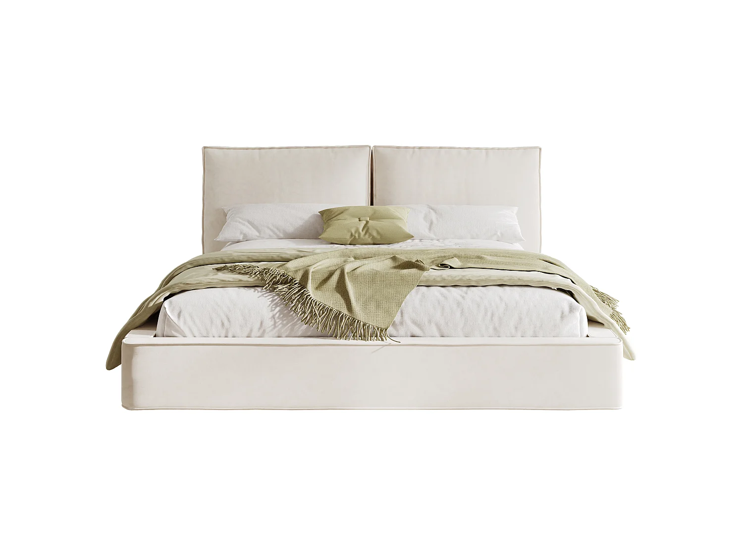 Lit double adulte 160 x 200 cm avec tête de lit capitonnée - Tissu chenille beige