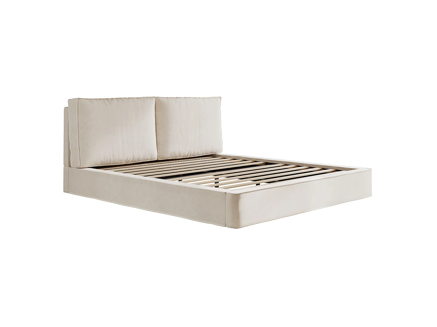 Lit double adulte 160 x 200 cm avec tête de lit capitonnée - Tissu chenille beige