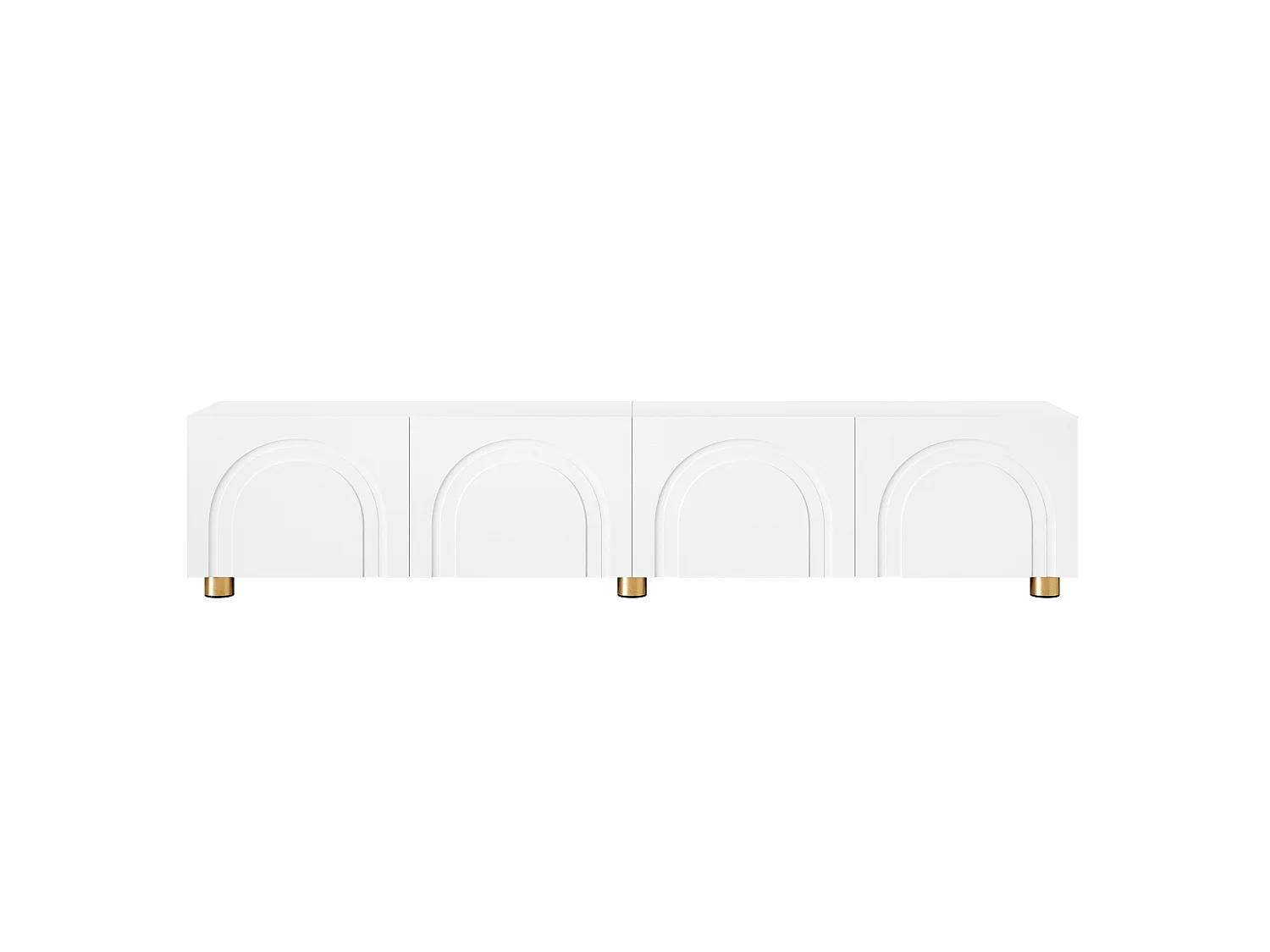 Mobile TV basso con modanature curve, bianco - 4 ante e gambe in metallo