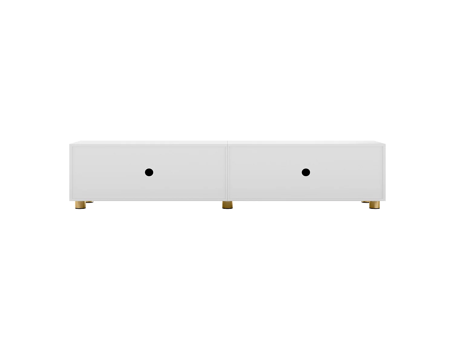 Mobile TV basso con modanature curve, bianco - 4 ante e gambe in metallo