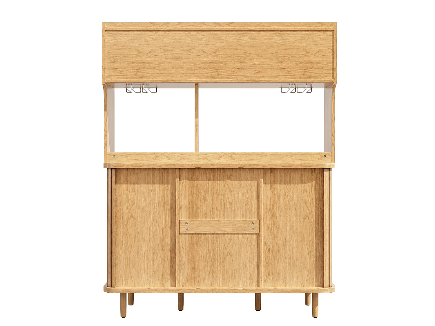 Buffet de cuisine avec portes coulissantes et 3 tiroirs en aspec rotin - Naturel clair