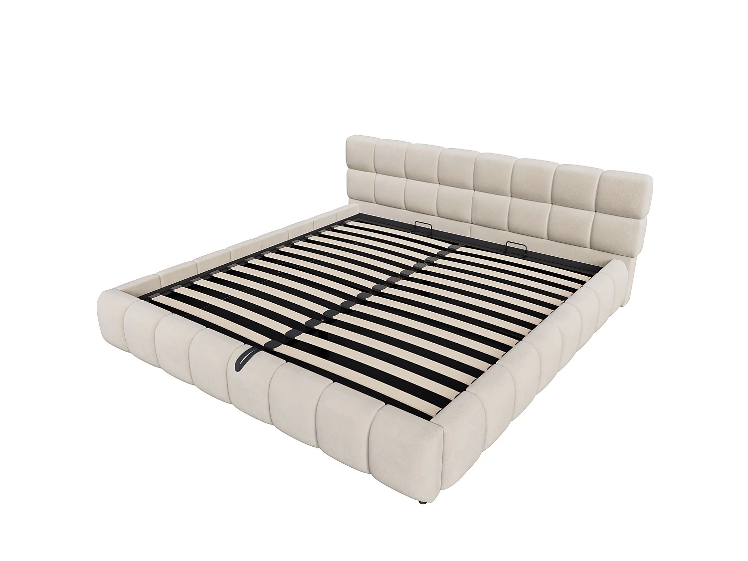 Lit coffre adulte 180 x 200 cm avec LED - Lit double en velours beige