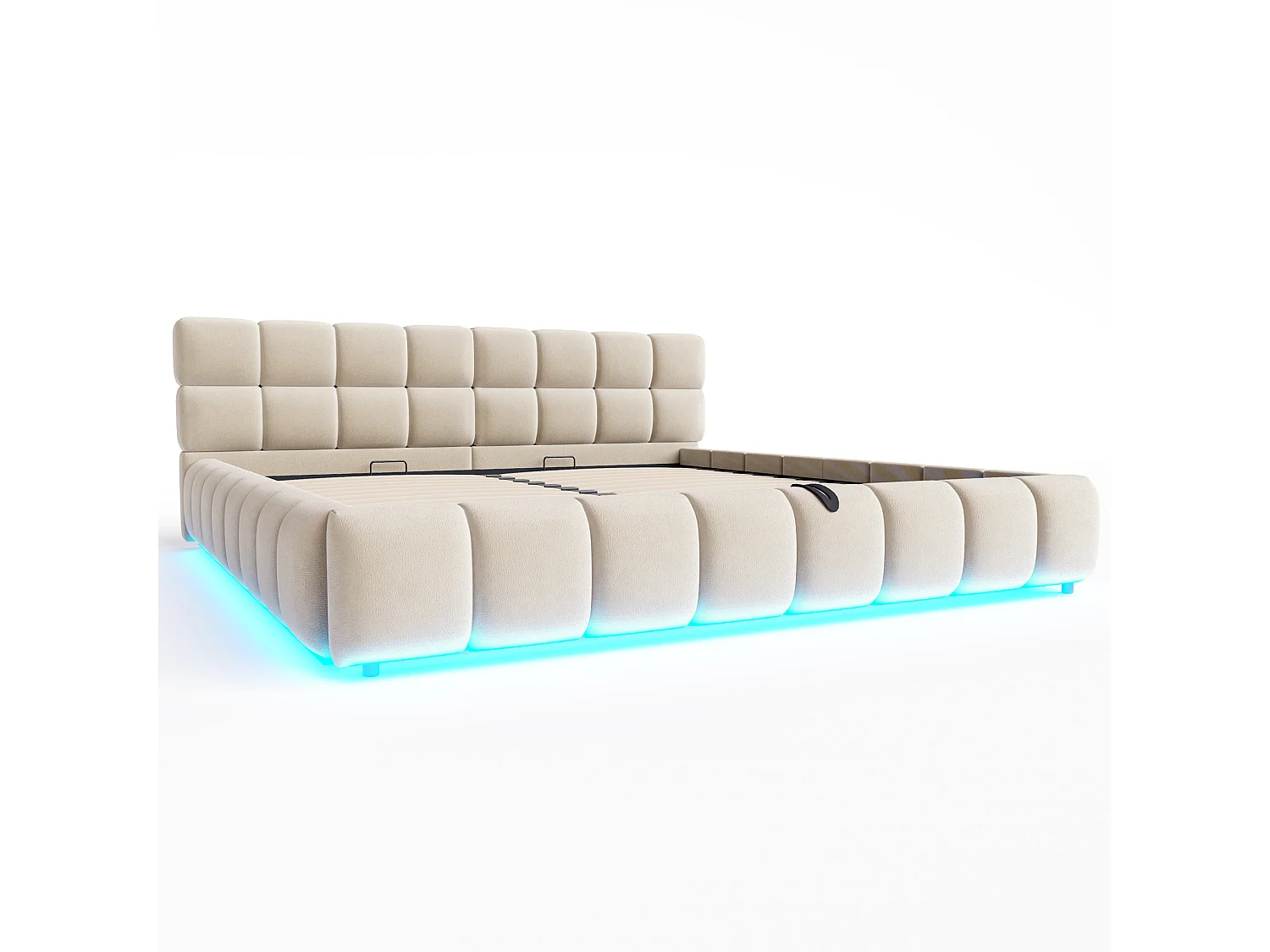 Lit coffre adulte 180 x 200 cm avec LED - Lit double en velours beige