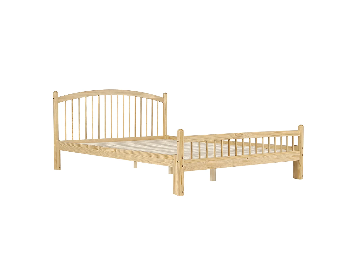 Lit adulte en bois 140 x 200 cm avec tête de lit classique à lattes - Naturel clair