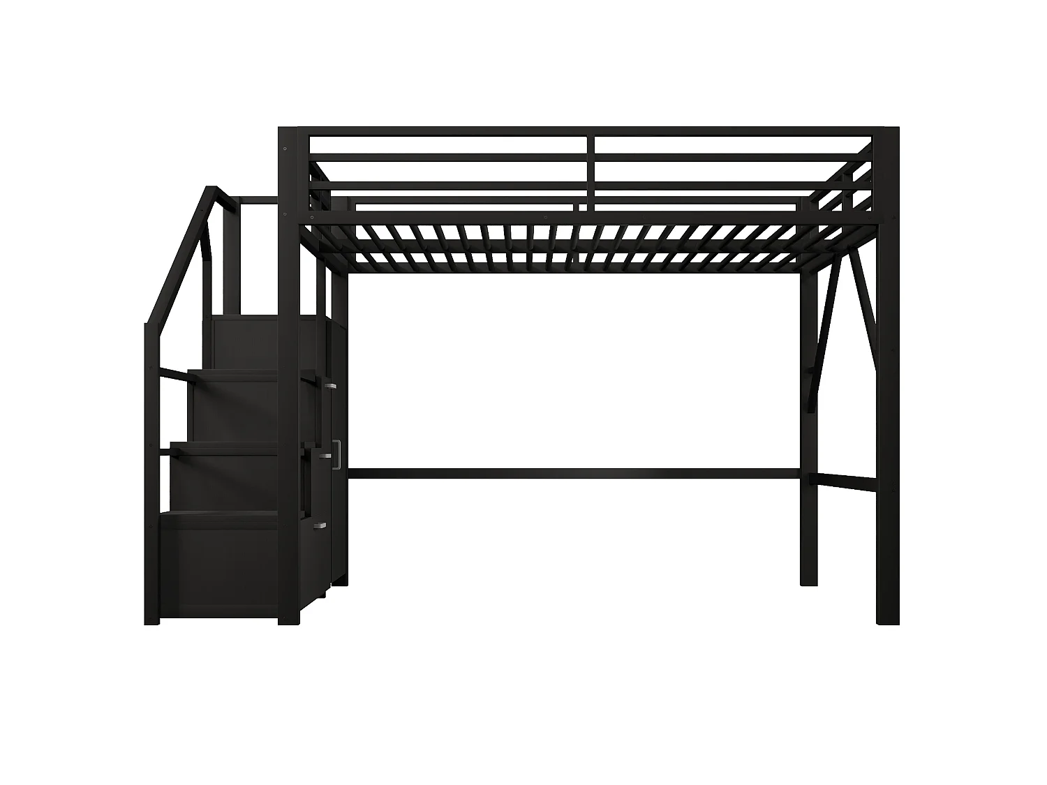 Letto a soppalco per bambini 140x200 cm con contenitore e armadio - Metallo e legno MDF - Nero
