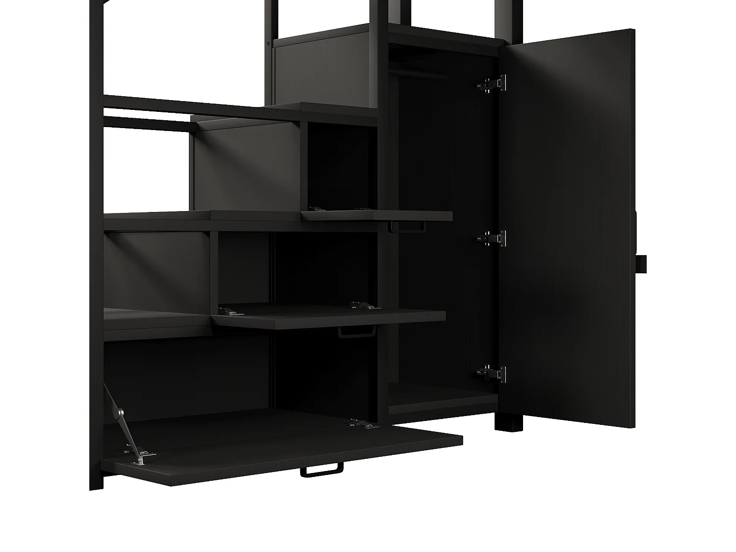 Letto a soppalco per bambini 140x200 cm con contenitore e armadio - Metallo e legno MDF - Nero
