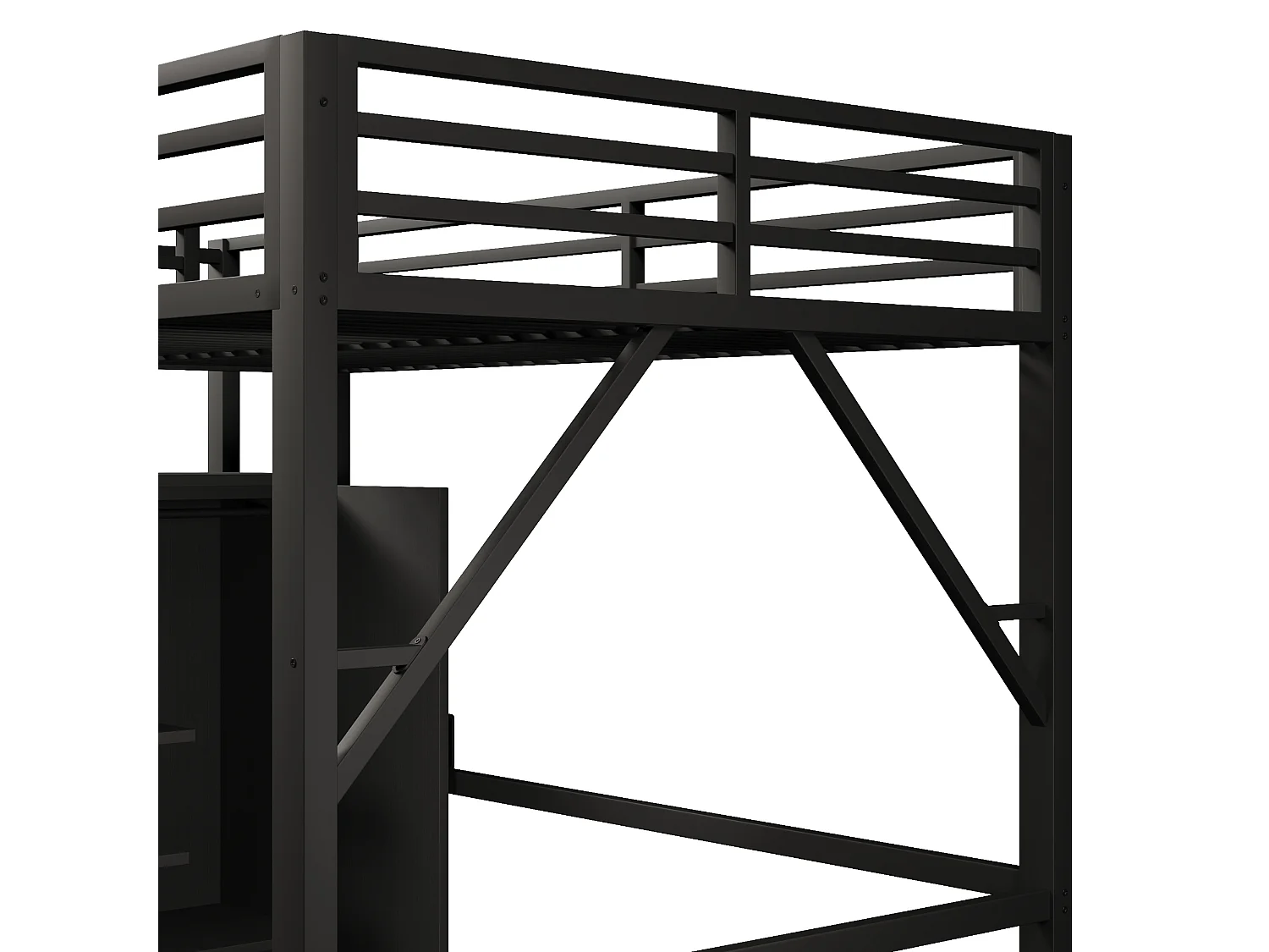 Letto a soppalco per bambini 140x200 cm con contenitore e armadio - Metallo e legno MDF - Nero