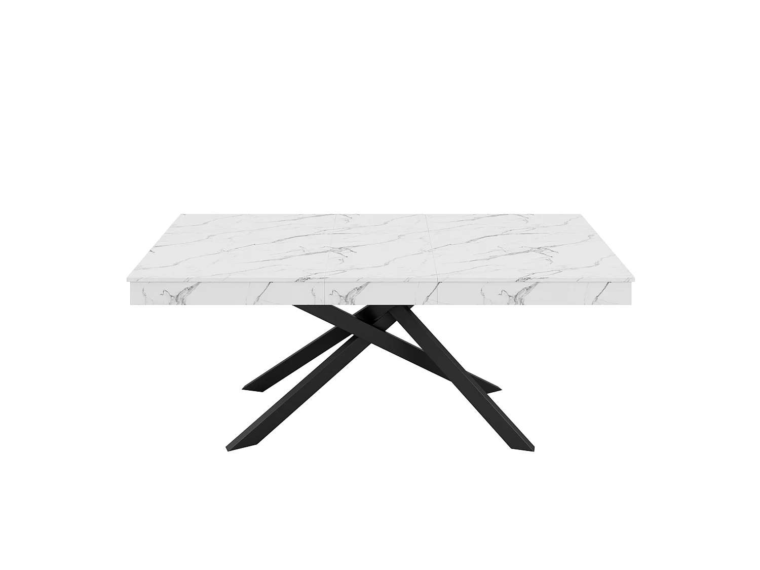 Table à manger extensible 140/180 x 80 cm blanc avec pieds en métal - Plateau effet marbre