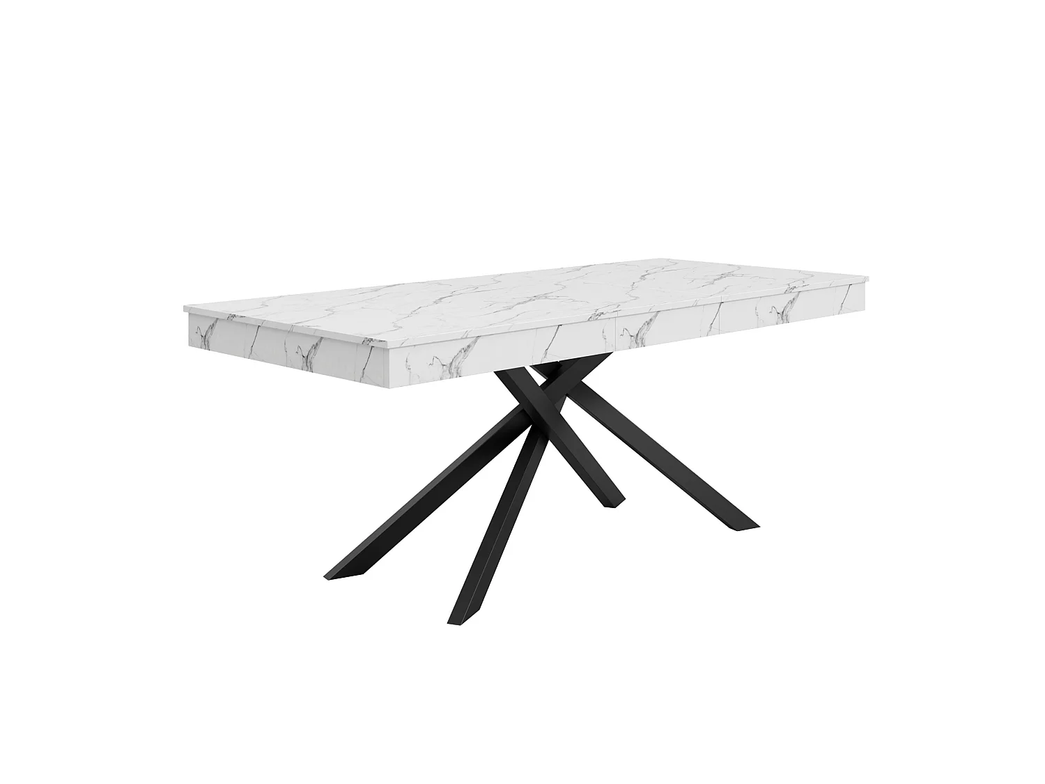 Table à manger extensible 140/180 x 80 cm blanc avec pieds en métal - Plateau effet marbre