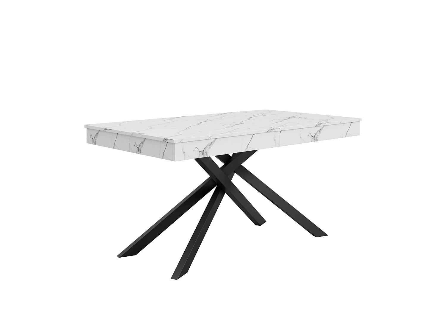 Table à manger extensible 140/180 x 80 cm blanc avec pieds en métal - Plateau effet marbre