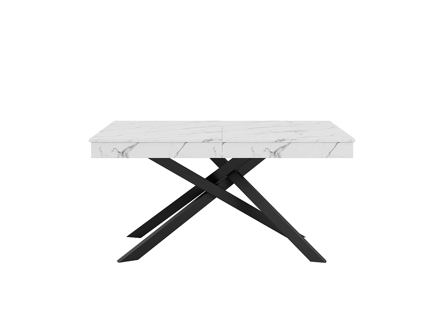 Table à manger extensible 140/180 x 80 cm blanc avec pieds en métal - Plateau effet marbre