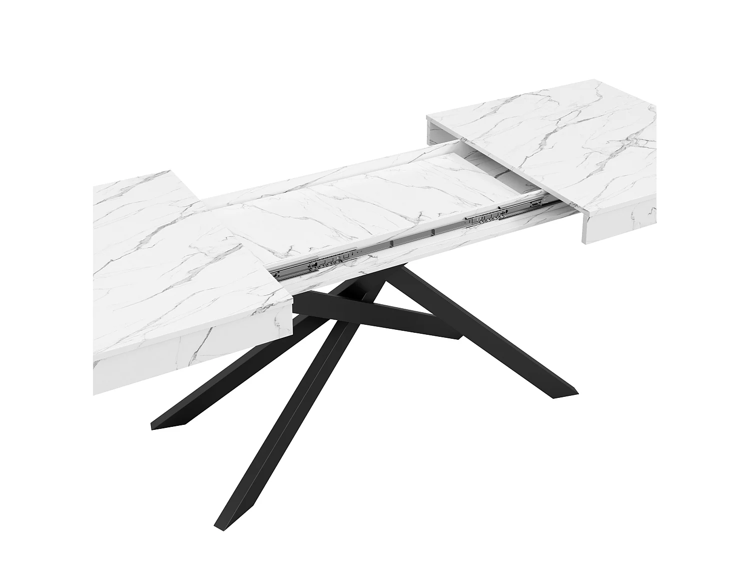 Table à manger extensible 140/180 x 80 cm blanc avec pieds en métal - Plateau effet marbre