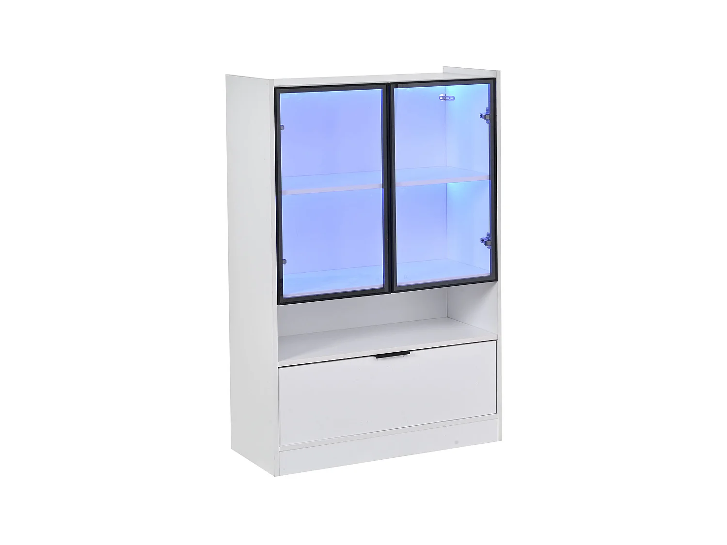 Vitrine LED blanc 80 x 35 x 120 cm avec portes vitrées