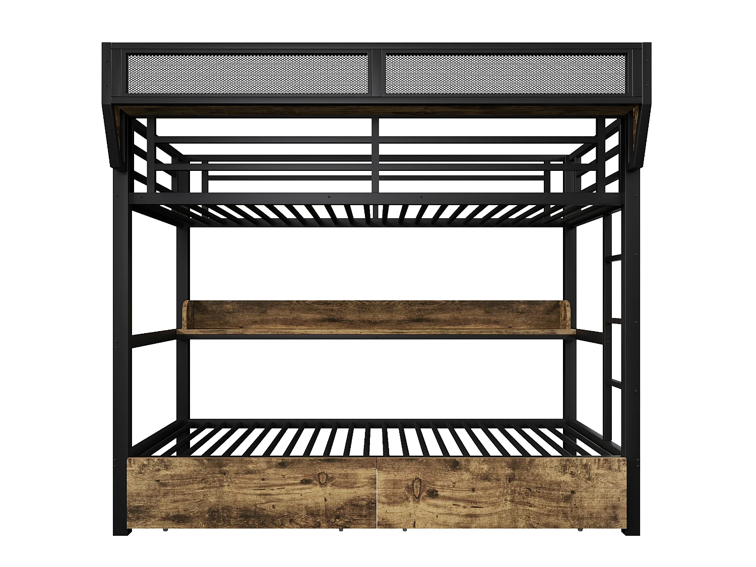 Lit superposé enfant 90 x 200 cm en métal avec 2 tiroirs , LED et étagère - Noir