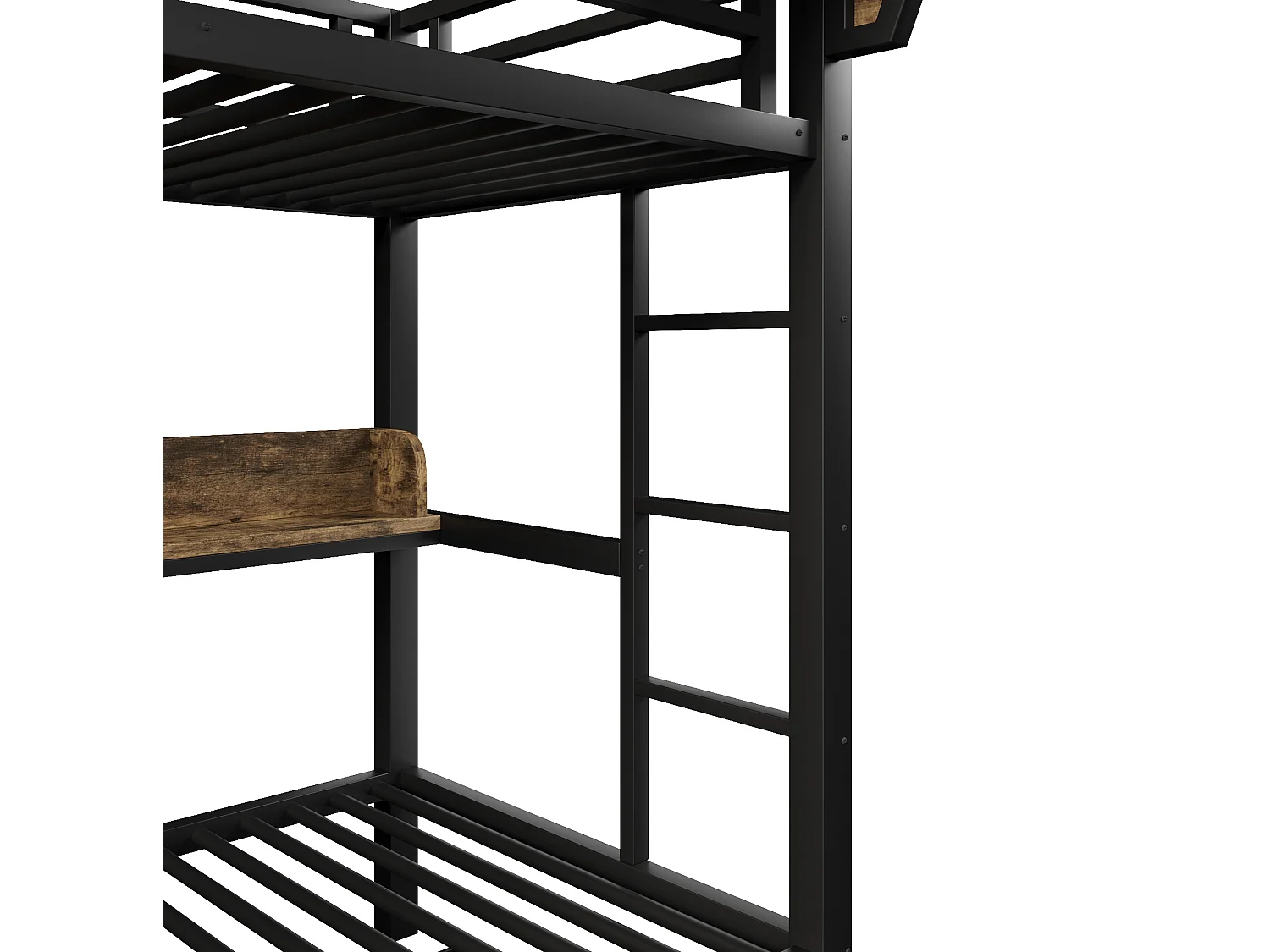 Lit superposé enfant 90 x 200 cm en métal avec 2 tiroirs , LED et étagère - Noir