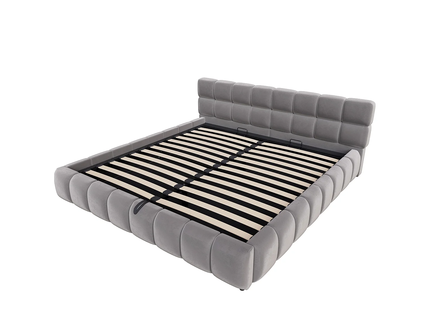 Opbergbed voor volwassenen 180 x 200 cm met LED-verlichting - Tweepersoonsbed in grijs fluweel