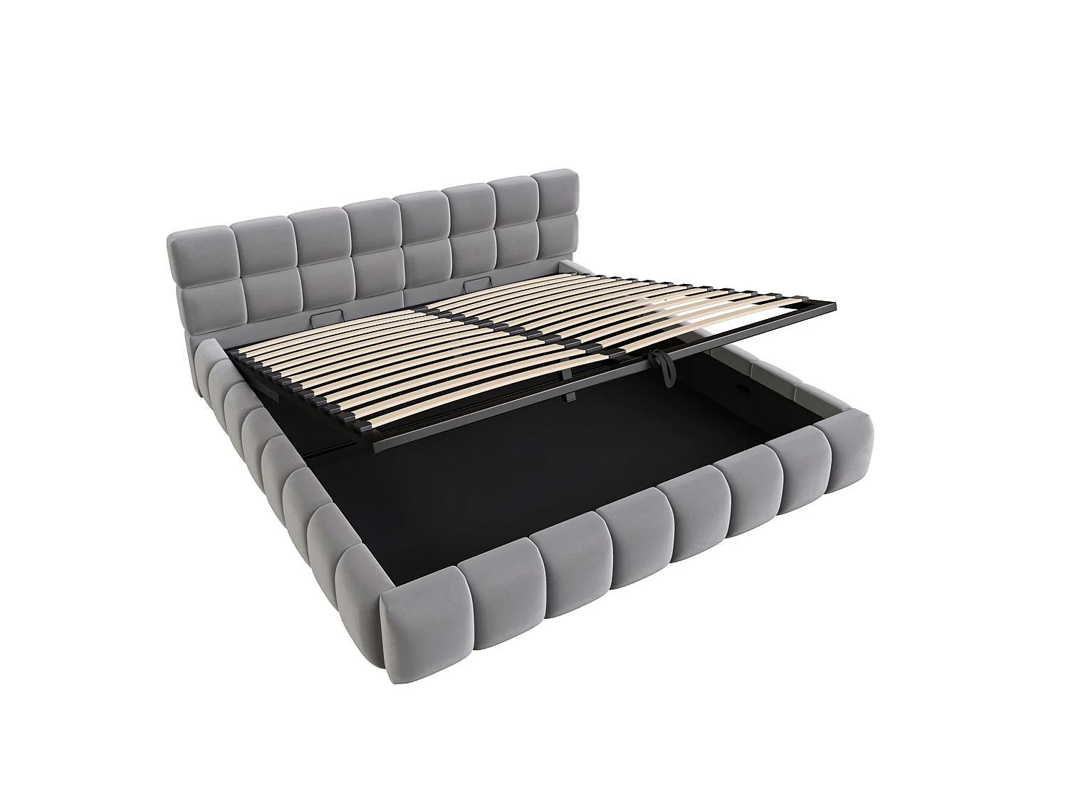 Opbergbed voor volwassenen 180 x 200 cm met LED-verlichting - Tweepersoonsbed in grijs fluweel