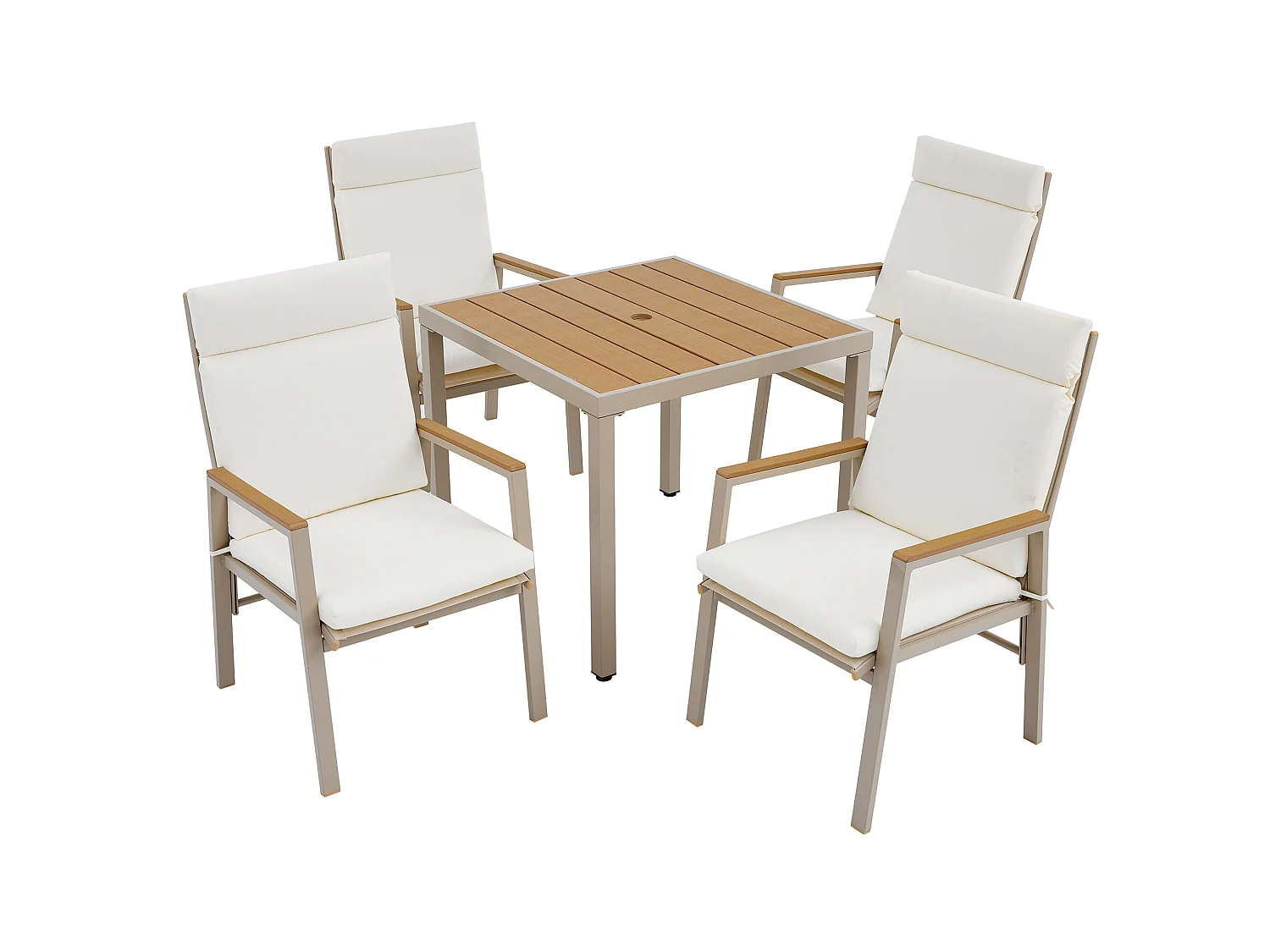 Set da pranzo da giardino color kaki e beige: 4 sedie e 1 tavolo 84x84 cm - Poliestere e acciaio