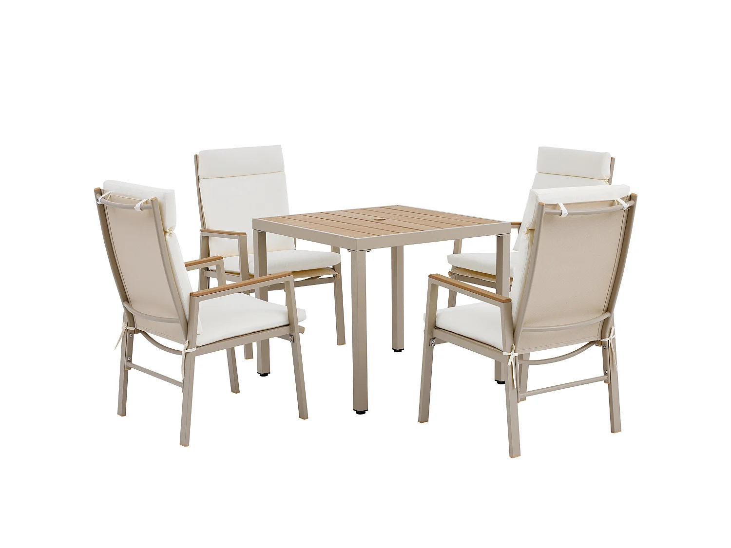 Set da pranzo da giardino color kaki e beige: 4 sedie e 1 tavolo 84x84 cm - Poliestere e acciaio