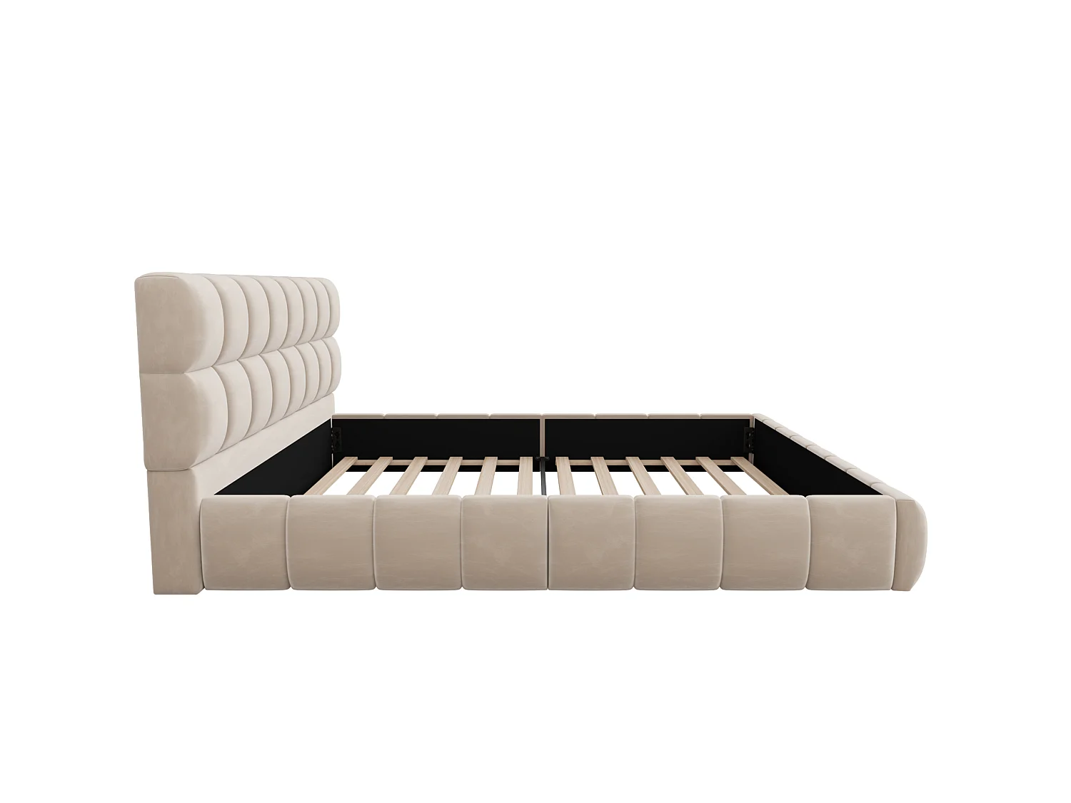 Lit adulte 140 x 190 cm avec dossier moelleux - Velours beige (Sans matelas)