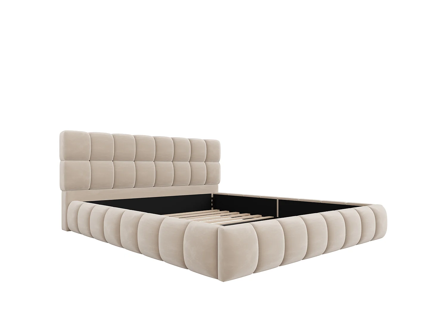 Lit adulte 140 x 190 cm avec dossier moelleux - Velours beige (Sans matelas)