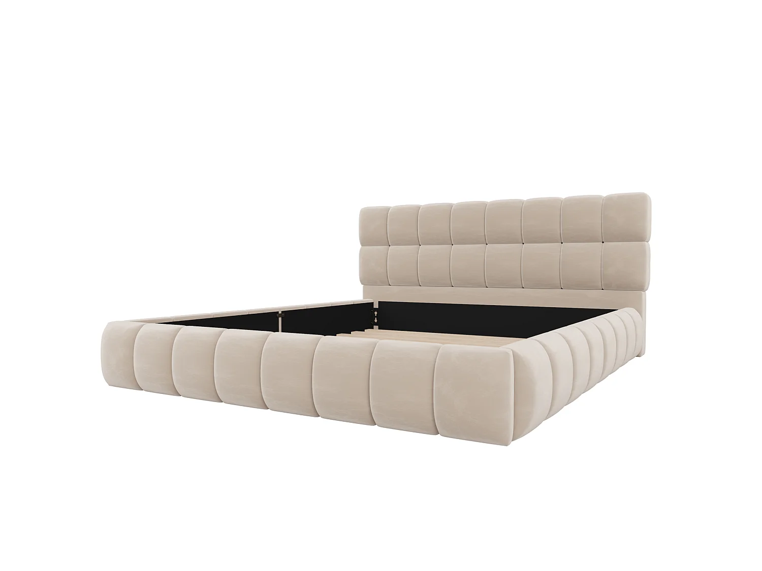 Lit adulte 140 x 190 cm avec dossier moelleux - Velours beige (Sans matelas)