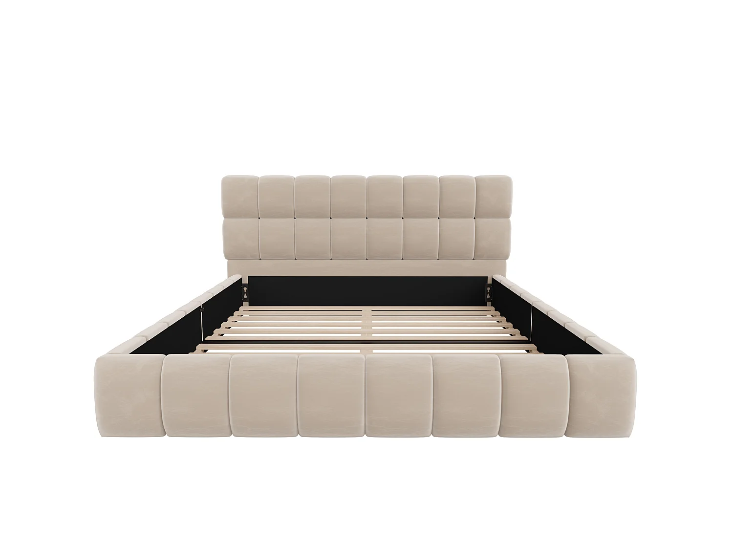 Lit adulte 140 x 190 cm avec dossier moelleux - Velours beige (Sans matelas)