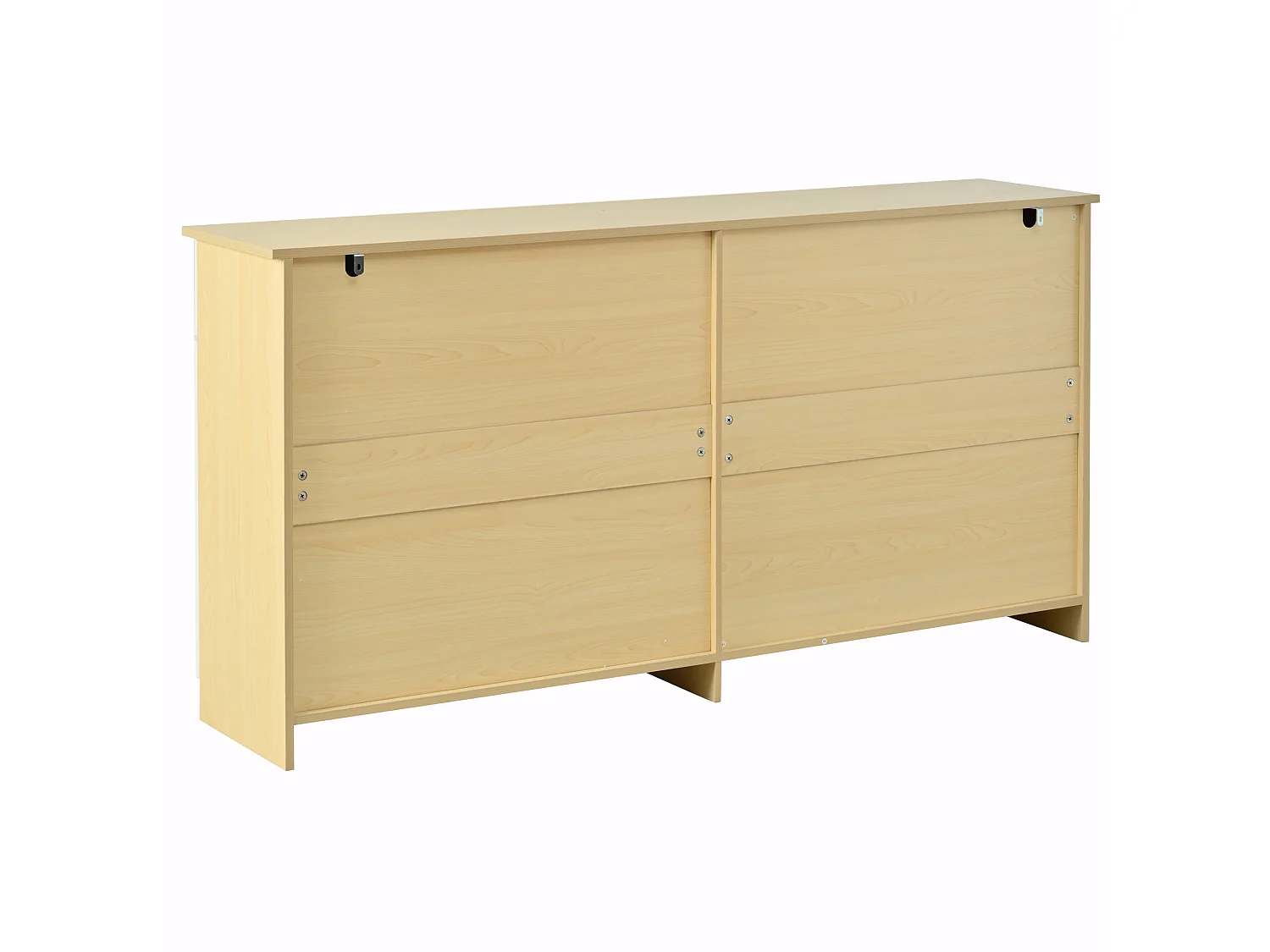 Buffet à 4 tiroirs et 4 portes 160 x 35 x 80 cm - Design rainuré - Blanc et bois naturel