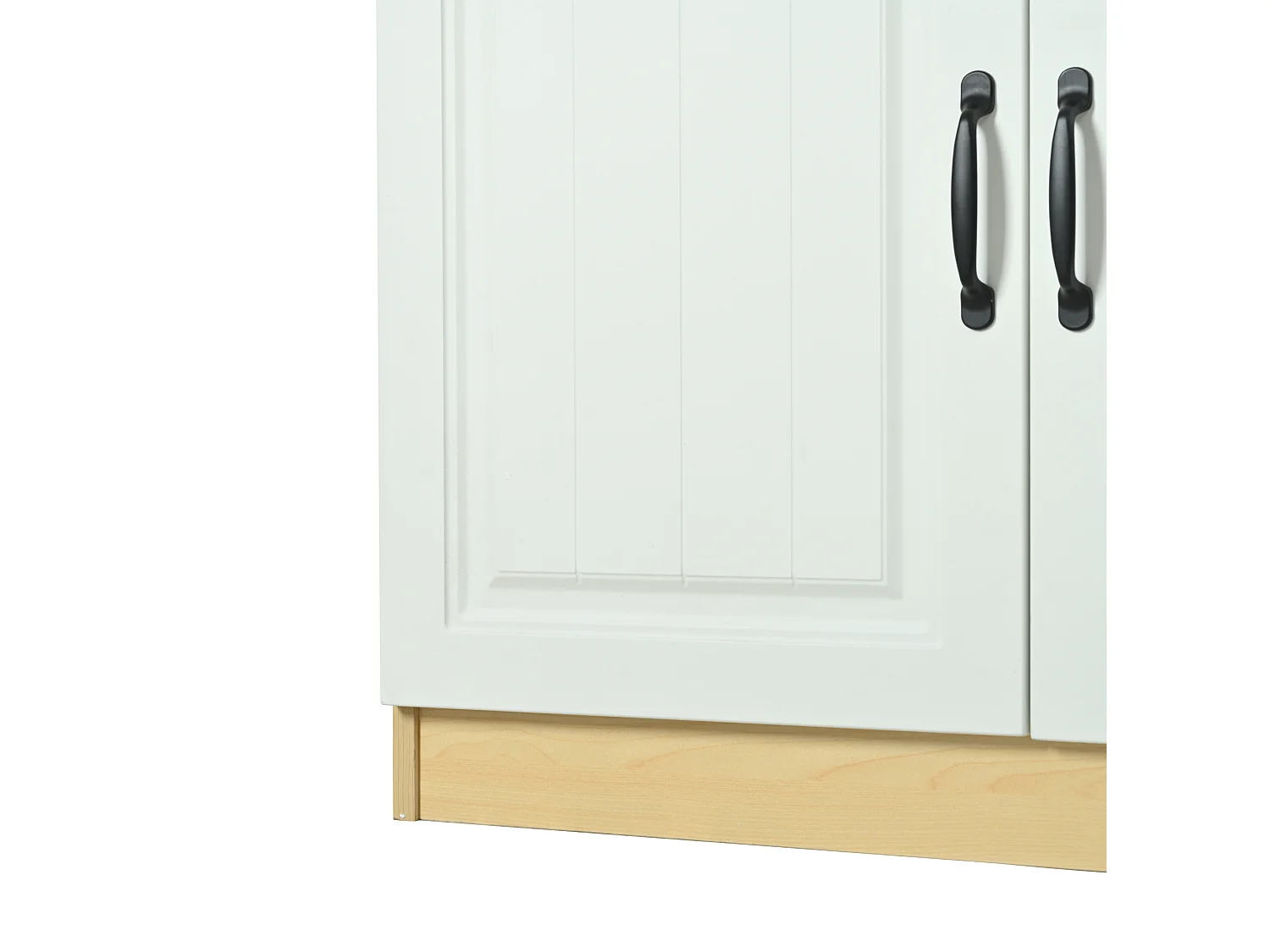 Buffet à 4 tiroirs et 4 portes 160 x 35 x 80 cm - Design rainuré - Blanc et bois naturel