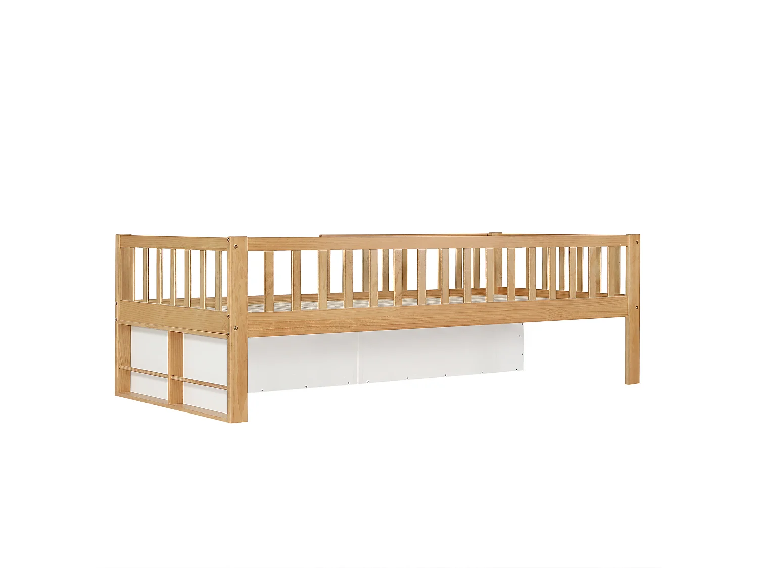 Lit enfant en bois 90 x 200 cm rangement et barrière de sécurité - Couleur bois