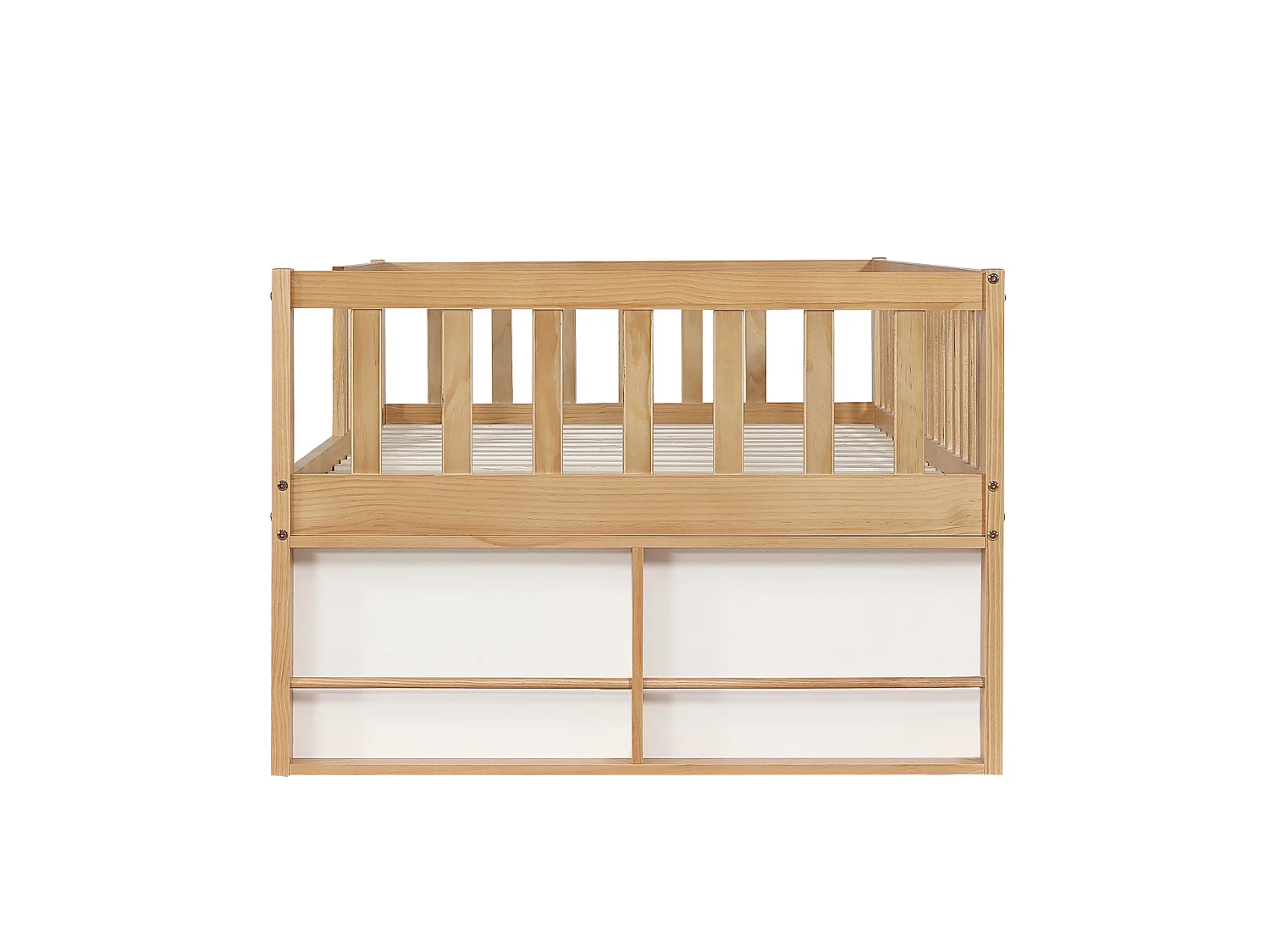 Lit enfant en bois 90 x 200 cm rangement et barrière de sécurité - Couleur bois