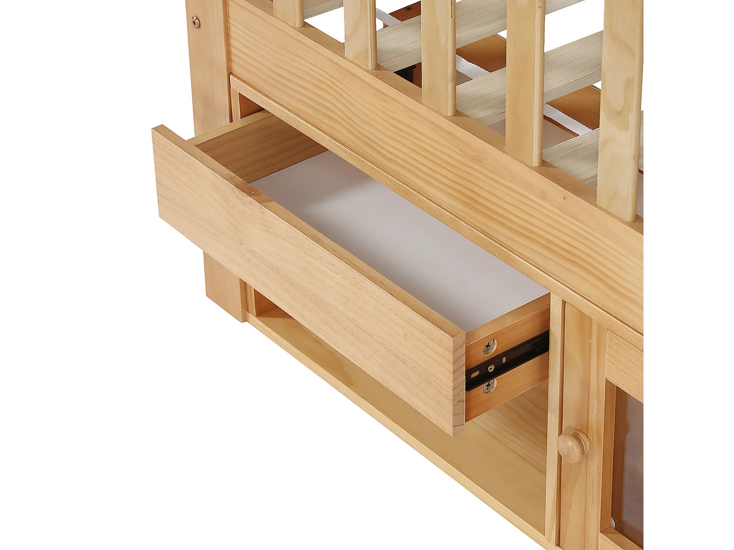 Lit enfant en bois 90 x 200 cm rangement et barrière de sécurité - Couleur bois