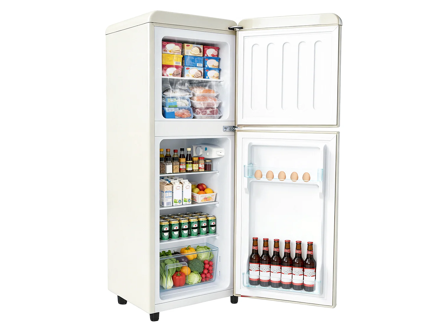 Frigorifero a 2 porte da 112 L - Congelatore da 40 L e termostato regolabile a 7 livelli - Crema