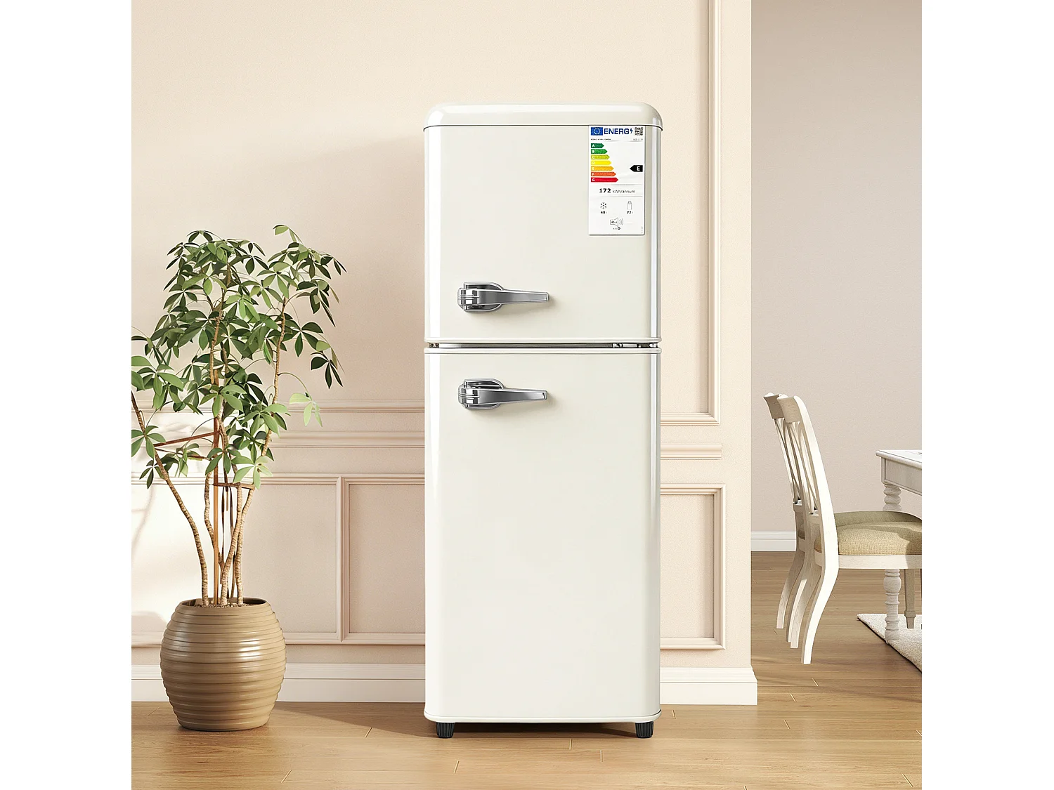 Frigorifero a 2 porte da 112 L - Congelatore da 40 L e termostato regolabile a 7 livelli - Crema