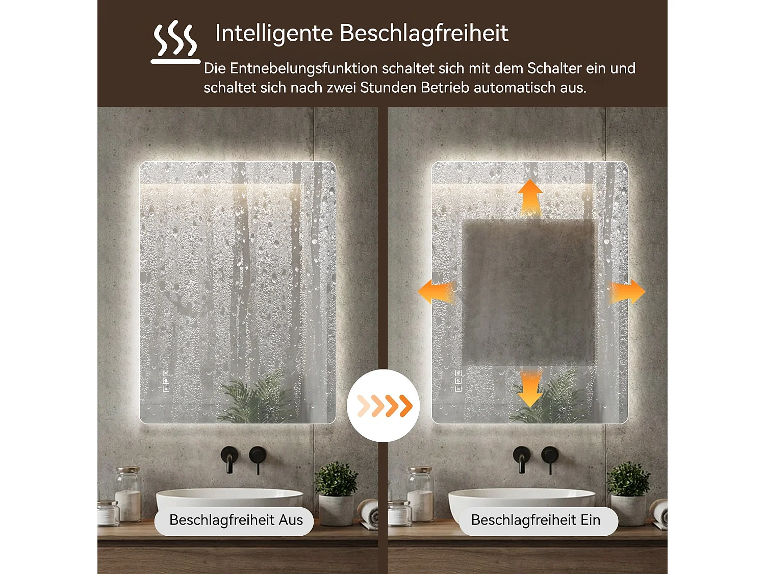 Miroir de salle de bain LED 60 x 100 cm avec intensité variable 3 couleur et antibuée