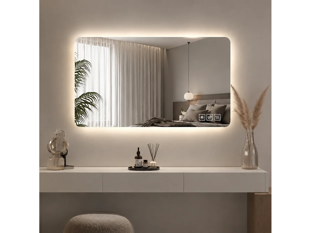 Miroir de salle de bain LED 60 x 100 cm avec intensité variable 3 couleur et antibuée