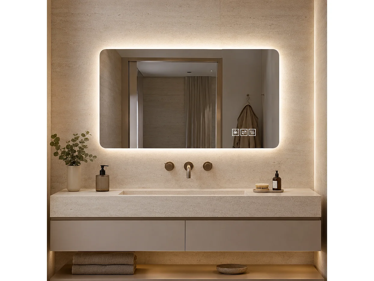 Miroir de salle de bain LED 60 x 100 cm avec intensité variable 3 couleur et antibuée