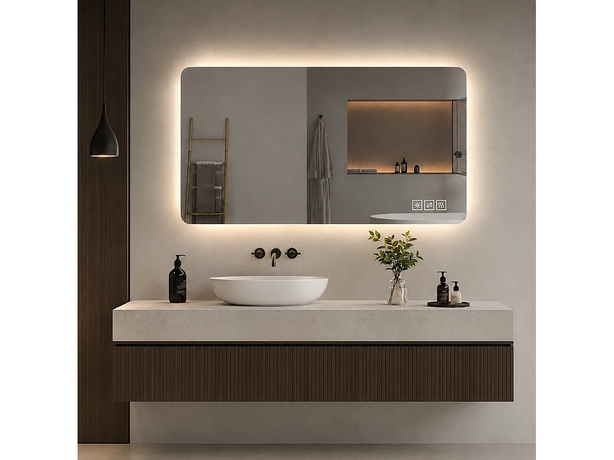 Miroir de salle de bain LED 60 x 100 cm avec intensité variable 3 couleur et antibuée