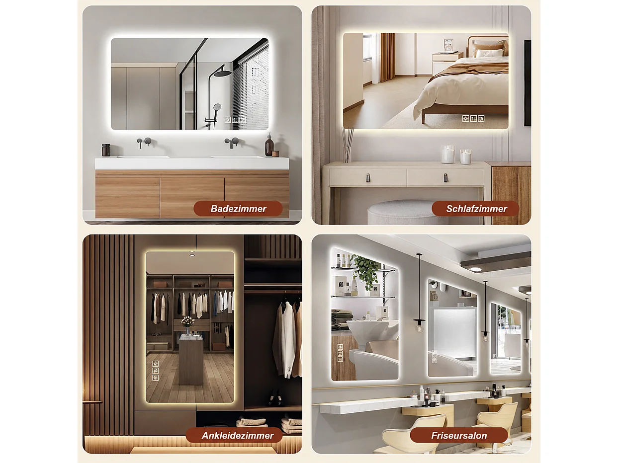 Miroir de salle de bain LED 60 x 100 cm avec intensité variable 3 couleur et antibuée