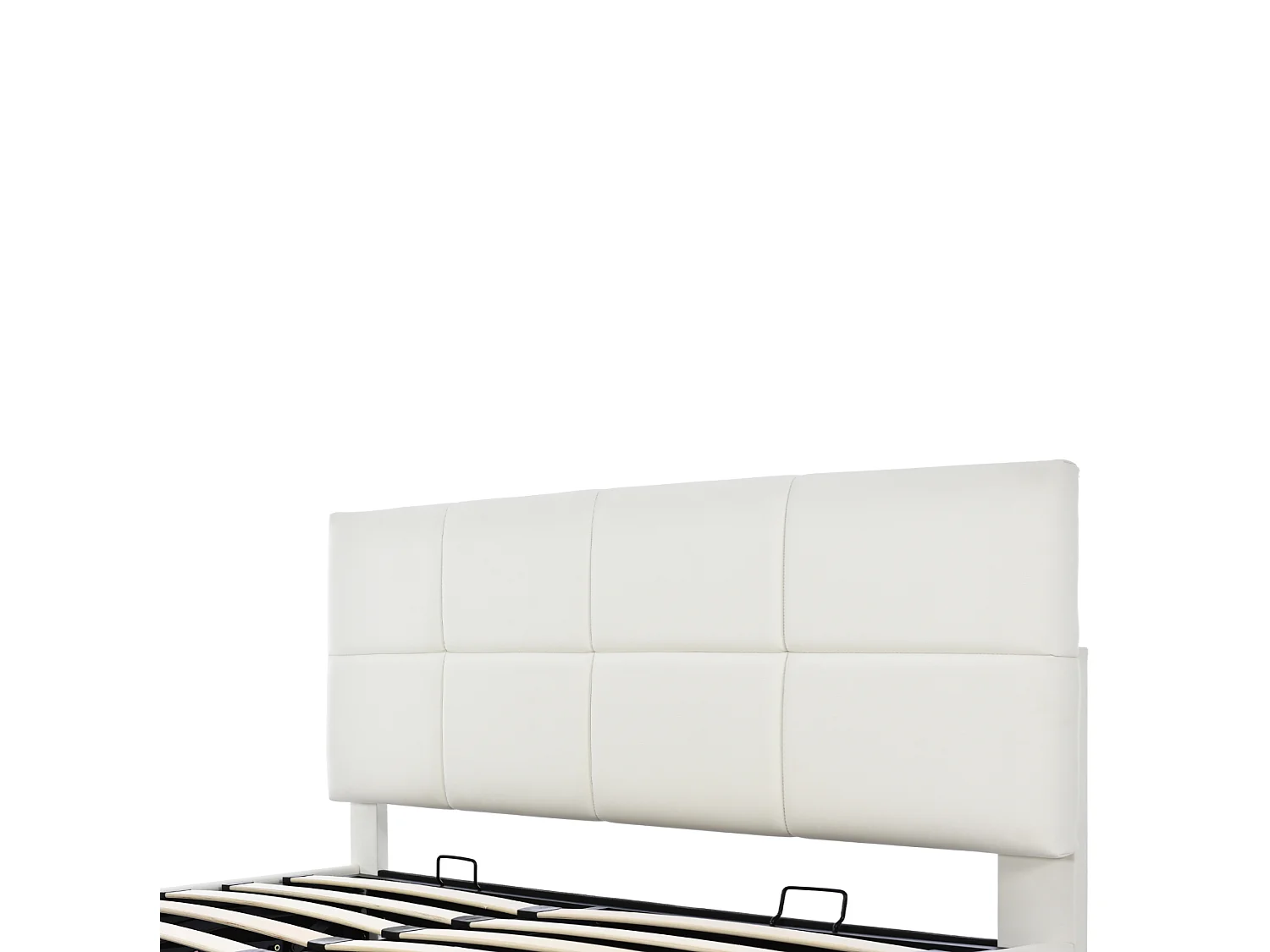 Cama con almacenamiento para adultos (160 x 200 cm) con iluminación LED y cabecero de altura regulable – Cama doble de PU blanca