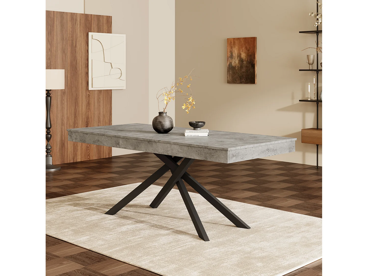 Uitschuifbare eettafel 140/180 x 80 cm met dik blad en metalen poten - Grijs