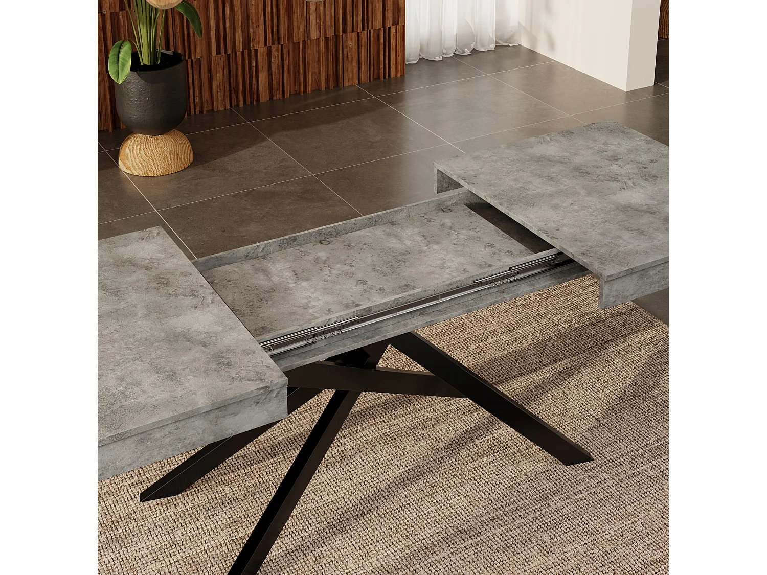 Uitschuifbare eettafel 140/180 x 80 cm met dik blad en metalen poten - Grijs