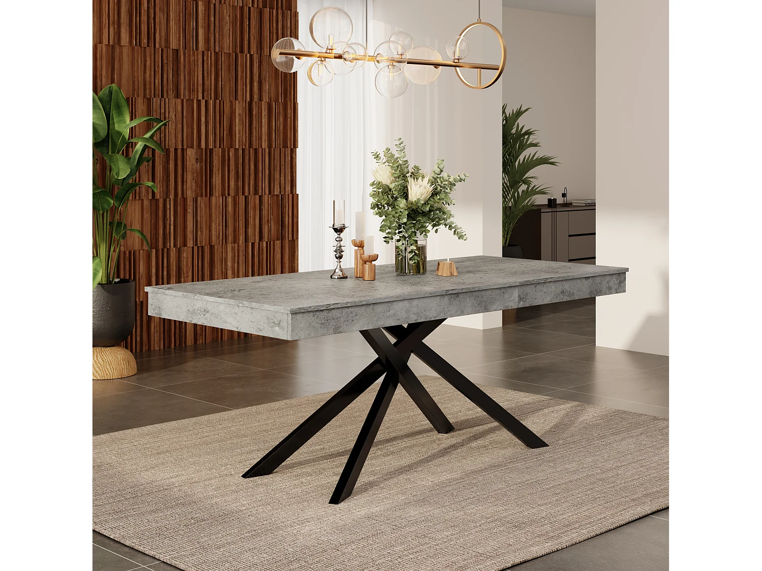 Uitschuifbare eettafel 140/180 x 80 cm met dik blad en metalen poten - Grijs