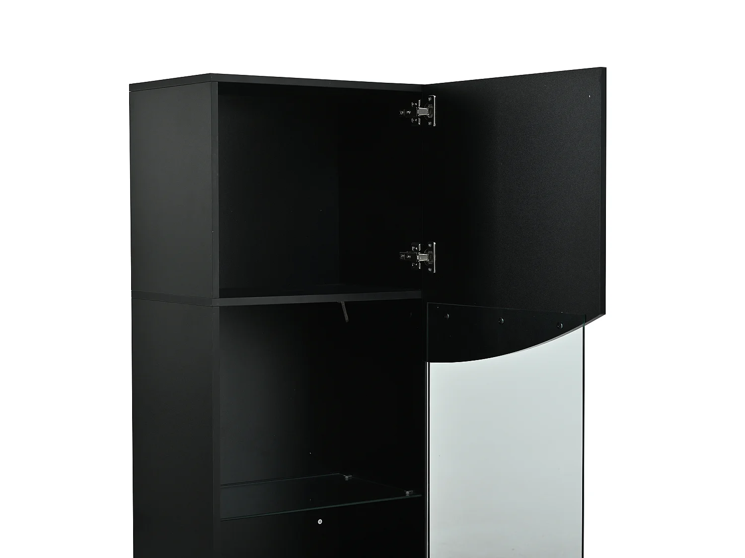 Vitrine noire laquée 50 x 35 x 165 cm avec porte verre et LED