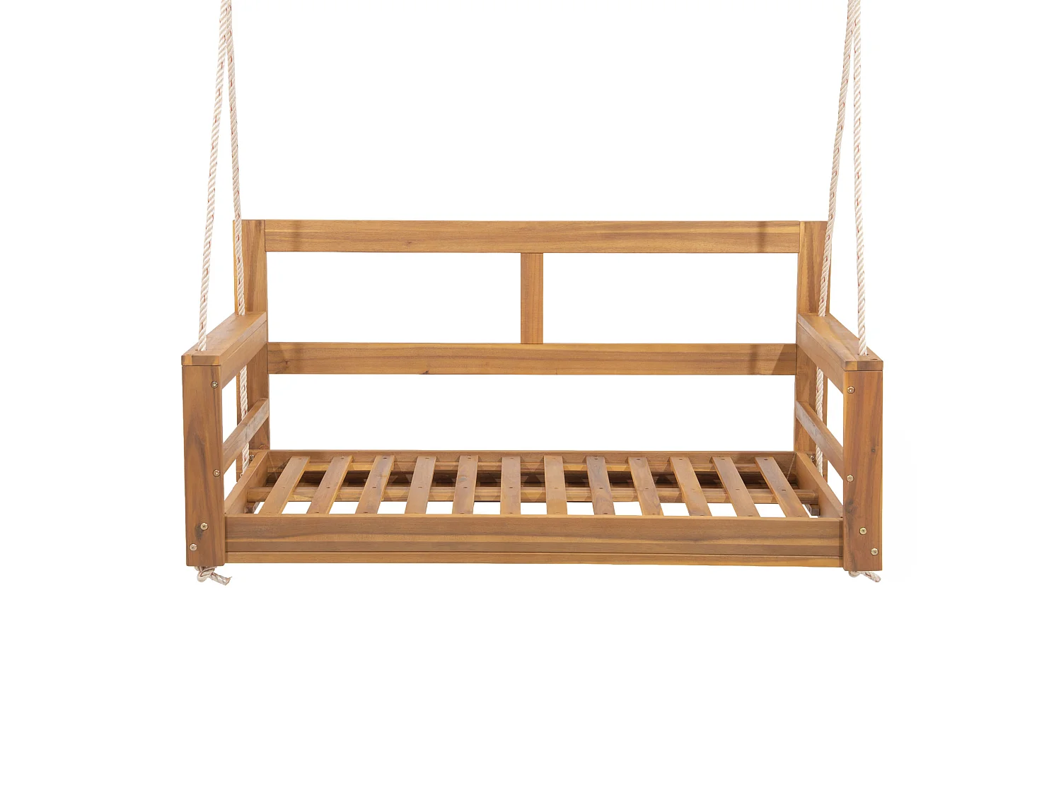 Zweisitzer-Schaukel aus Akazienholz mit beigen Kissen