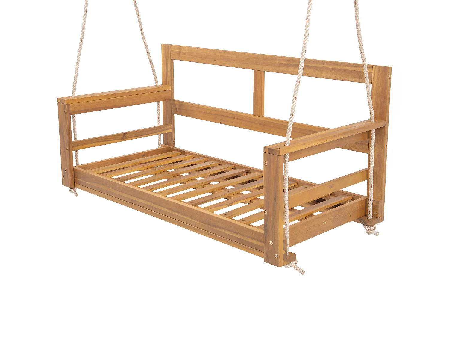 Zweisitzer-Schaukel aus Akazienholz mit beigen Kissen