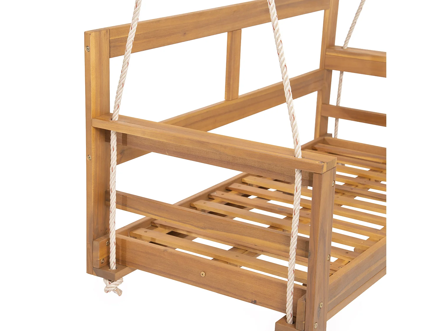 Zweisitzer-Schaukel aus Akazienholz mit beigen Kissen