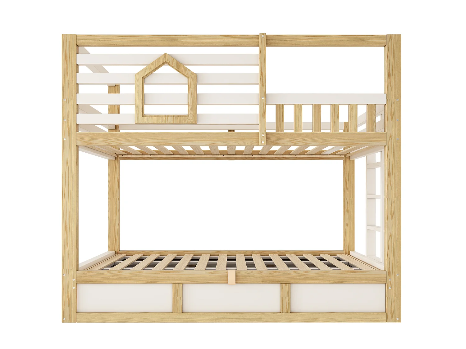 Lit superposé enfant 90x200 cm blanc avec barrière de sécurité et rangement