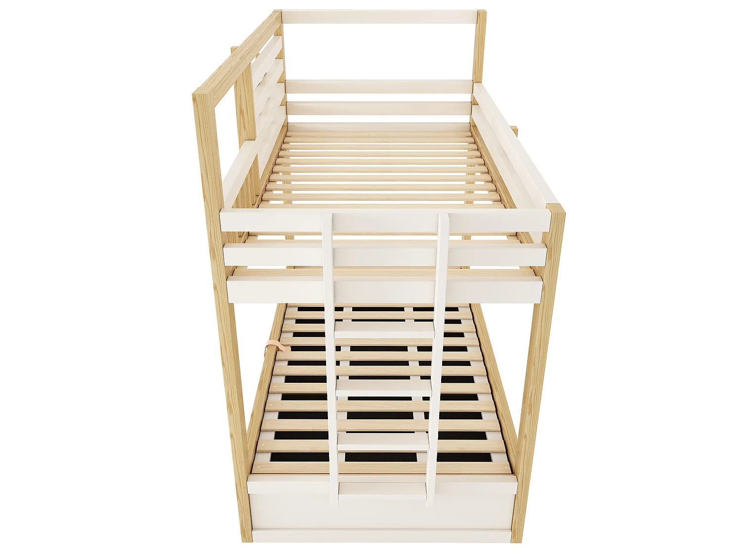 Lit superposé enfant 90x200 cm blanc avec barrière de sécurité et rangement